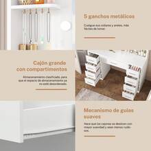 Dressing Table With LED Mirror & Hooks, 9 Drawers & Open Shelves, White Vanity Table For Bedroom, Dressing Table With Ample Storage Space, Makeup Table For Women - White - View 6