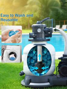 40 piezas Bolas de filtro para piscina, adecuadas para filtro de arena; reutilizables, bolas de filtro para piscina; vienen con bolsa de limpieza; adecuadas para piscinas, acuarios y bombas de filtro - Bola azul para limpiar piscinas - Ver 5
