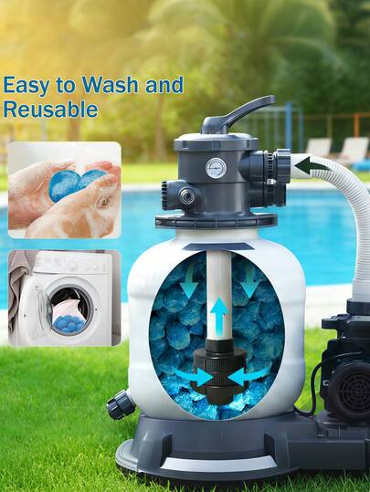 40 piezas - Bolas de filtro para piscina, adecuadas para filtros de arena; reutilizables, bolas de filtro para piscina; incluye una bolsa de limpieza; adecuadas para piscinas, acuarios y bombas de filtro