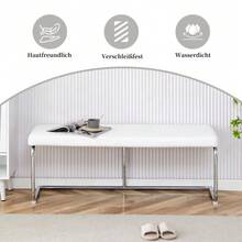 Leather Bench With -Plated Frame – 130cm Modern Bench For Dining Room, Hallway & Living Area - White - View 6