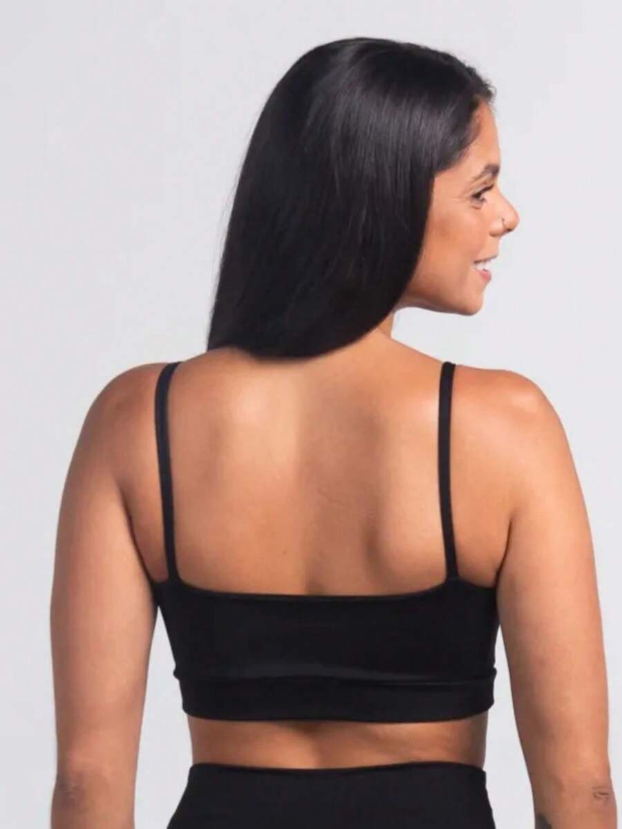 High-Support Polyamide Fitness Top With Double Lining. - Black - View 1