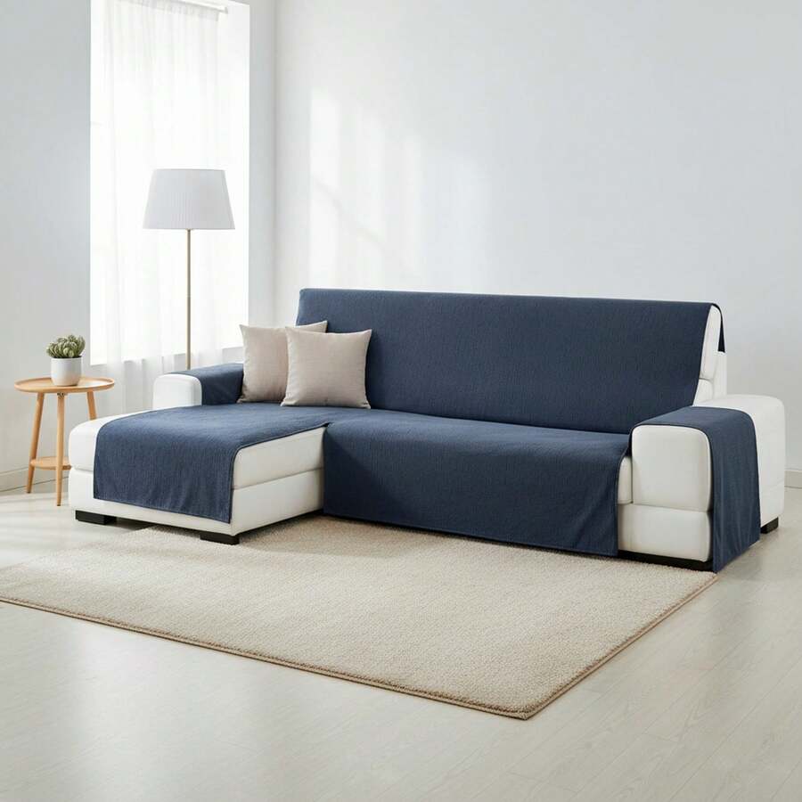 Kiva Standard Left-Facing Chaise Lounge Sofa Cover With Elastic Fit, Various Colors Available - Standard Left-Facing Chaise Lounge Sofa Cover For Backrest, Seat And Arms - Azul Mid - View 1