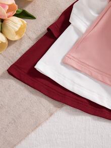3pcs/Set Girls Casual Everyday Solid Color Layered Skirt With 3D Bow Decor - Red - View 5