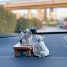 BABY STORY 3pcs/Set Cute Cat Animal Miniature Landscape Desktop Decor, Resin DIY Handicraft, Home Decor, Car Accessories, Holiday Gift (With Adhesive Sticker) - Car Interior Decorations - View 9