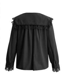 ii Loose Fit Peter Pan Collar Long Sleeve Shirt Black - Black - View 6