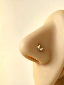 1颗锆石精致简约心形、蝴蝶和花朵设计鼻钉 - 銀色 - 查看 4