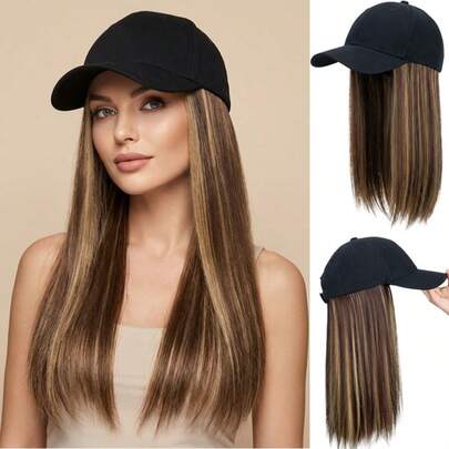 BigTrse Gorra de béisbol con peluca para mujeres, gorra de béisbol sintética para damas y niñas