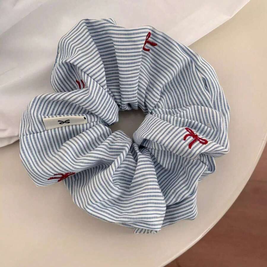 Dây buộc tóc hình quả anh đào sọc xanh ngọt ngào, phụ kiện tóc đuôi ngựa tối giản thanh lịch dành cho bé gái. - Nhiều màu - Xem 1