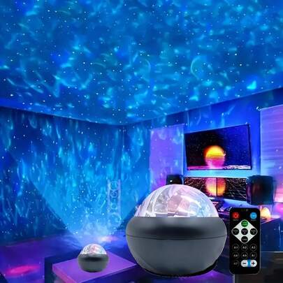 360°旋转LED水波落地灯，带遥控器，“魔球”投影灯，便携式，USB供电，立式夜灯，适用于卧室、办公室、派对装饰，可调光，是节日/生日礼物的理想之选，营造温馨的家居氛围，卧室照明，装饰照明，现代灯具，结构坚固耐用，投影效果出色，遥控灯，可调光，卧室投影灯，天花板投影灯，卧室LED灯