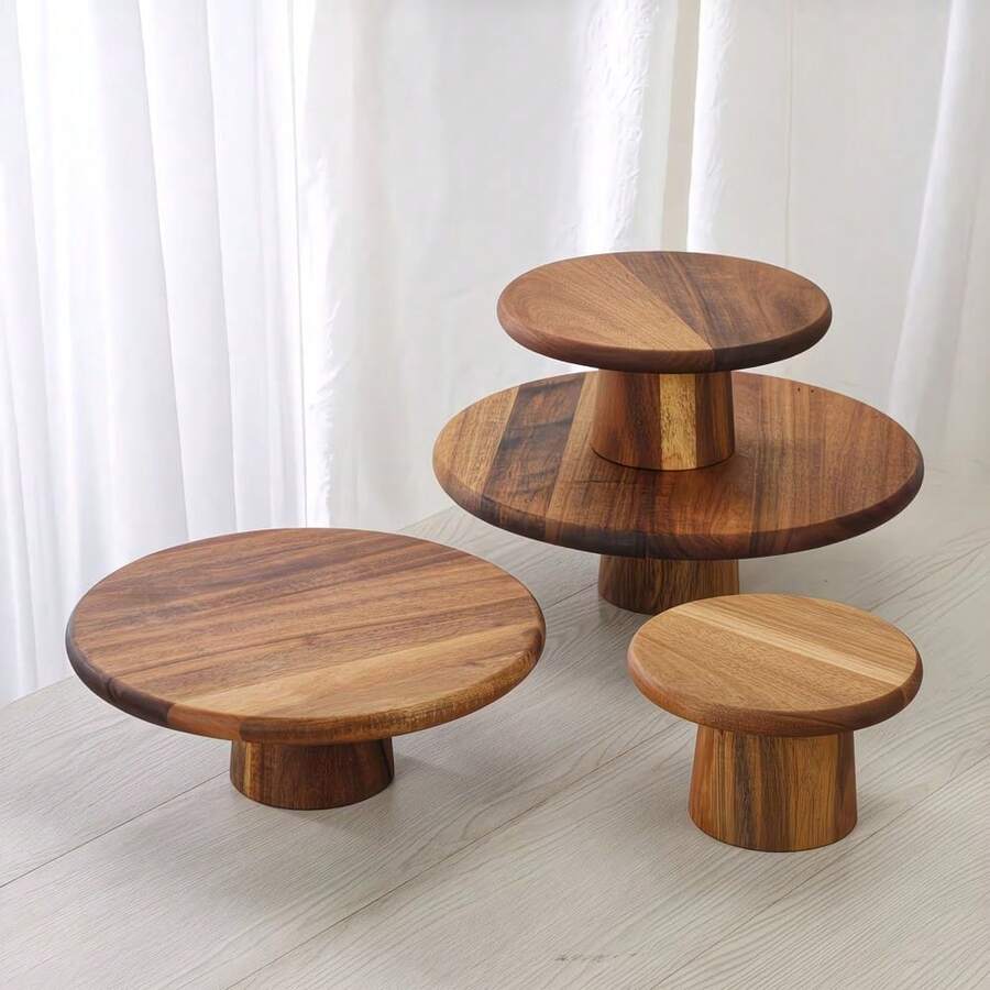 Wooden Cake Stand | Suitable For Various Purposes, Perfect For Serving Desserts, Afternoon Tea, And Displaying Cupcakes And Cakes On The Table - Camel - View 1