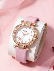 1 Set Women's Elegant Premium Watch Gift Set, Includes Watch, Heart Bracelet, Bow Coin Purse, Suitable For Daily Wear, Birthday Gift, Holiday Matching, Valentine's Day Gift - Pink - View 2