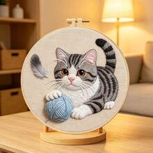 猫咪刺绣工艺套装，DIY可爱虎斑猫毛绒装饰品，适用于客厅、卧室墙面装饰，多种款式可选 - 多色 - 查看 6