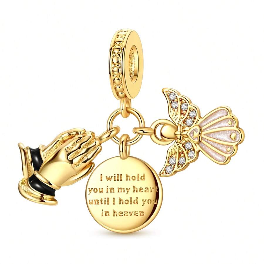 1pc Golden Praying Hand Angel Religious Belief Pendant, Suitable For DIY Jewelry Making Such As Snake Chain Necklace
