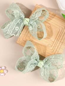 2pcs Green Daisy Floral Embroidered Lace Hair Clips,Delicate Hair Accessories,Spring/Summer Forest Style,Sweet Girls Kids Hair Accessories - Mint Green - View 2