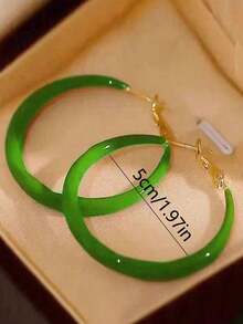 1 Pair Of High-End Classic Blue-Gray And Candy-Colored Hoop Earrings, Fashion Accessories For Women/Girls, Elegant Jewelry Earrings - 灰藍色 - 查看 3