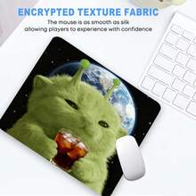 Space Alien Cat Square Mouse Pad, Non-Slip Rubber Base With Stitched Edges, Small Gaming Desk Mat For Gamer Office Home Decor - View 8