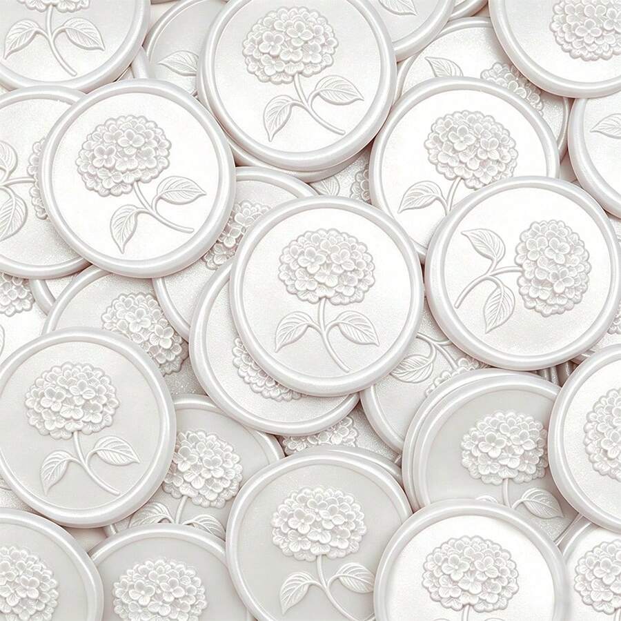 25张3D立体绣球花婚礼邀请函信封蜡封贴纸，自粘贴纸，适用于邀请函、圣诞节、礼品包装 - 珍珠白