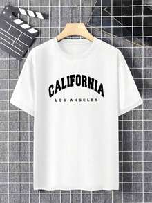 Manfinity Dauomo Men's T-Shirt With Round Neck, Short Sleeves And Letter Print - 藍色 - 查看 3