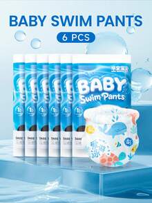 6片装婴儿一次性游泳尿布，独立包装婴儿游泳纸尿布 - 白藍色6包 - 查看 9