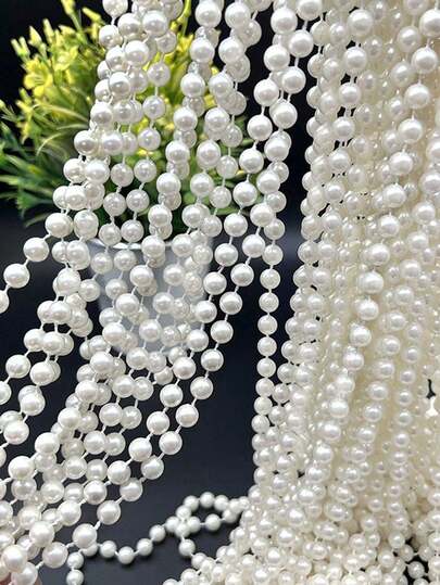 500cm/16.4ft Beige Faux Pearl Beaded Wreath,4mm/6mm Ivory Craft Pearl Beads String Roll Spool Elegant White Pearl Beaded Garland For Wedding Birthday Party Jewelry Decoration,DIY Party Wedding Bouquet For Decoration Bridal Costume Embellishment.