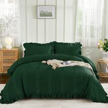 3 Piece Comforter Set Twin,Full,Queen,King,Beige Textured Bedding Set With 1 Ruffle Comforter, 2 Tufted Pillowcases,Wedding Items,Valentines Day Home Bed Room Decor,Christmas Day Gift,All Season - Beige - View 16