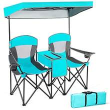 GYMAX - Silla de Camping Doble Silla de Playa con toldo Ajustable protección UV Enfriador portavasos y Bolsa de Transporte Plegable portátil para césped con Paraguas para Adultos Azul Marino 2 - marino - Ver 8