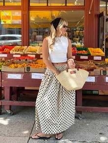 2026 New Women's Frill Waist Polka Dot A-Line Skirt: French Style For Vacation, Suitable For Daily Outings, Dates And Holidays. Summer - 香檳色 - 查看 4