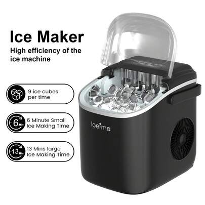  LOEFME Countertop Ice Maker 6 Mins Fast 2 Sizes Bullet Ice 12KG/24H Scoop Basket
