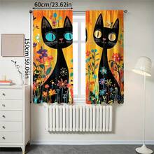 Bộ 2 rèm cửa phong cách Bohemian in hình mèo đen, kiểu dáng hiện đại, chất liệu polyester dệt kim, phù hợp cho phòng ngủ, nhà bếp, văn phòng, phòng khách - Có thể giặt máy, trang trí phòng đa năng, rèm cửa phòng khách. - 2 chiếc với nhiều màu sắc khác nhau - Xem 14