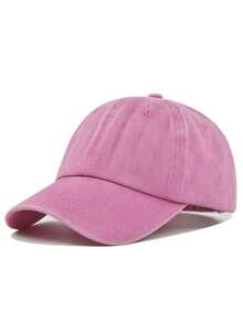 1pc Vintage Distressed Denim Baseball Cap, Adjustable Unisex Breathable Sun Protection Snapback Hat,Beach,Travel - Pink - View 11