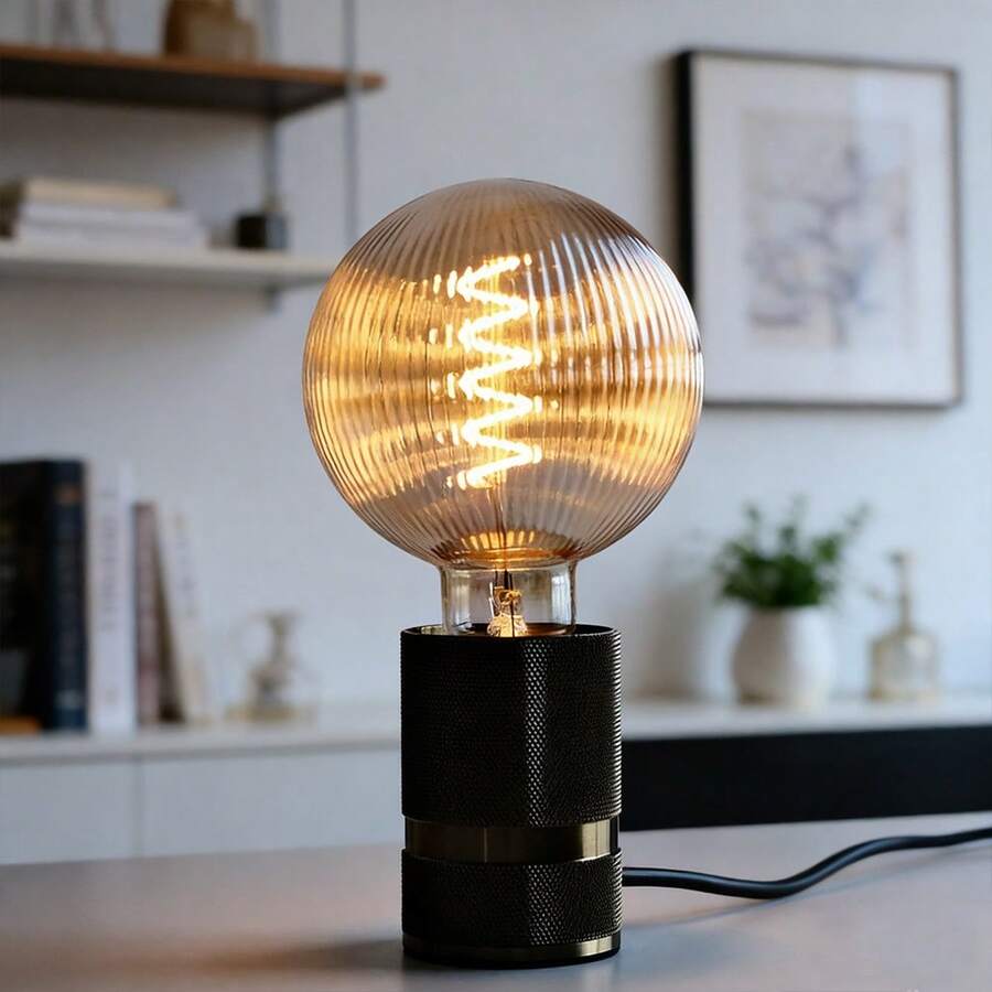1个G125波纹螺旋LED灯丝灯泡，220-240V 4W E27灯头，2300K暖黄光可调光琥珀色玻璃灯罩，适用于客厅、餐厅、卧室、台灯、吊灯等，营造温馨家居照明，尺寸：4.92英寸 x 6.88英寸 - G125 Ripple - 查看 1
