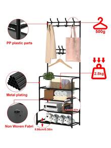 1个多功能4/5层铁艺衣鞋架，带8个挂钩 - 易于组装，黑色 - 彩色 - 查看 5