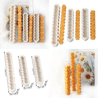 Cestony - 3 moldes de silicona con forma de corazón/flores/panal de abeja para velas de bricolaje pilares de resina aromaterapia velas de cera jabón flor espécimenes arcilla herramientas de
