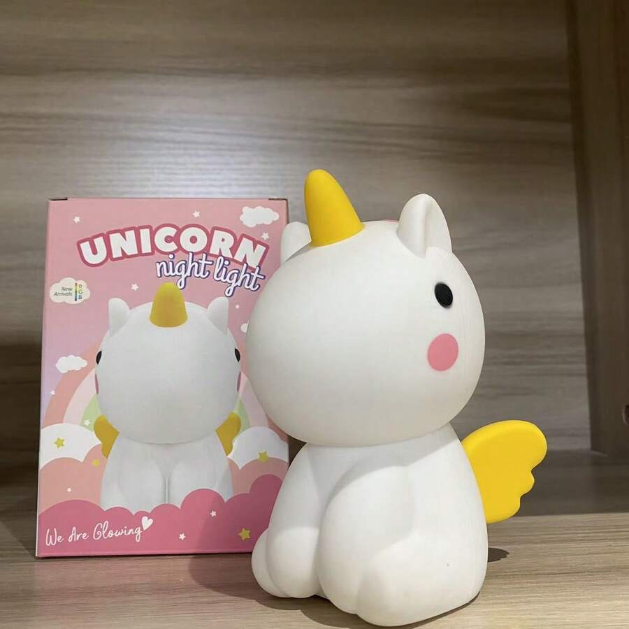 可充电硅胶独角兽夜灯,LED触摸灯,柔和灯光,儿童/婴儿房卧室装饰 - 七彩 - 查看 1
