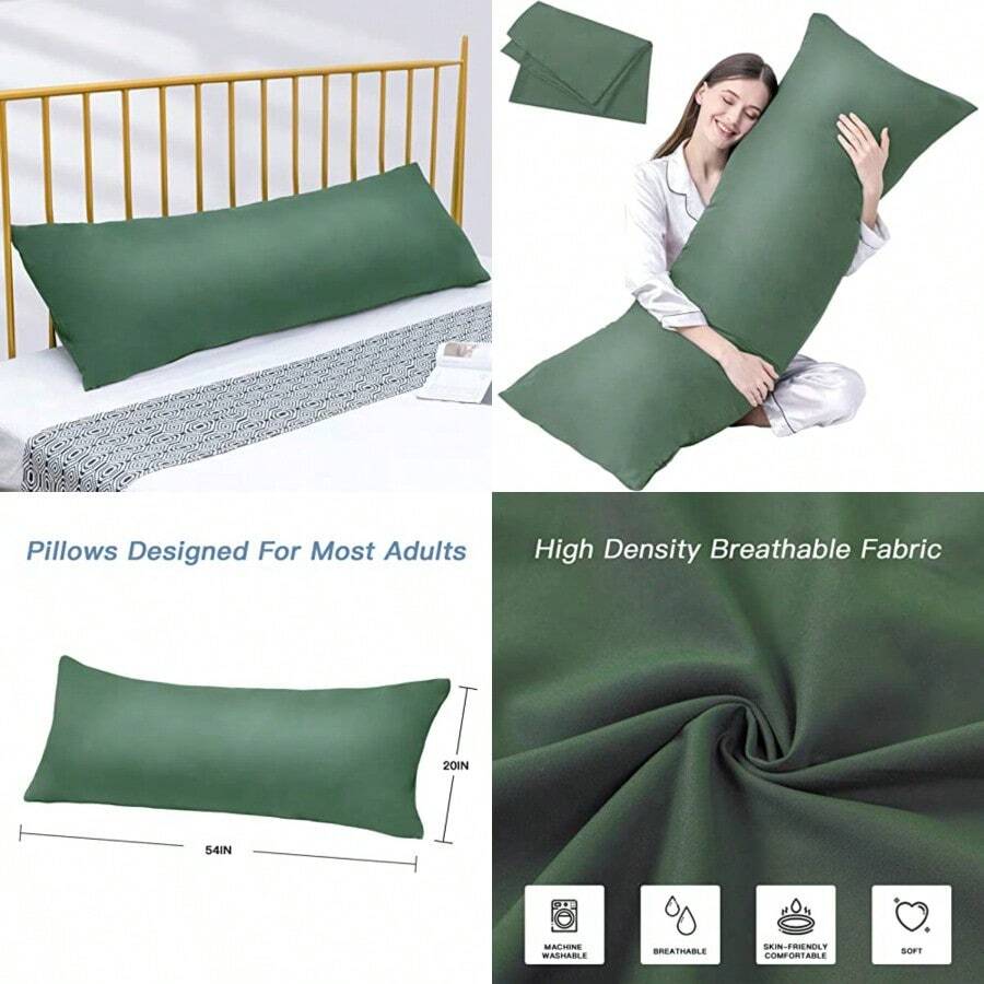 DOWNCOOL - Almohada de cuerpo grande transpirable de cuerpo completo para dormir de lado almohada de cama larga suave para adultos 20 x 54 pulgadas con funda - Verde - Ver 1