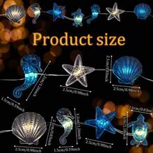 1pc Beach Style String Lights, Summer Beach Ocean Decor, Battery Powered, Shell Starfish Seahorse Theme Lights, Indoor Outdoor Decoration, Garden Lights, Wedding Decor, Room Decor - Multicolor - View 7