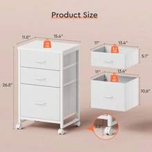 Maihail - Archivador móvil de 3 cajones con ruedas de tela vertical se adapta a tamaño A4 o carta para oficina en casa color - Blanco - Ver 4