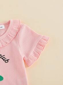 Baby Girl Golf Outfit New To The Club Golf Embroidery Ruffle Romper With Ruffle Hem Shorts Set Infant Soft Waffle Knit Summer Casual Clothes - Pink - View 8