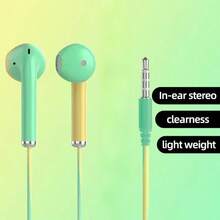 Color Two-Color Leather Line Semi-In-Ear 3.5mm Macaron Color Wired Headset, Built-In Microphone, High-Definition Call, Student Headset, Music Headset, Running Sports Mobile Phone Headset Compatible With Apple Mobile Phones, Android Mobile Phones, Tablet Computers, Game Consoles And Other 3.5mm Interface Devices - View 11