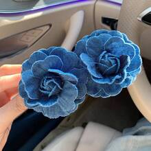 Vintage Denim Blue High-End Rose Flower Hair Clip Banana Clip Ins Style Back Of Head Updo Shark Clip - Denim Blue Rose 3.94inch Banana Clip - View 11
