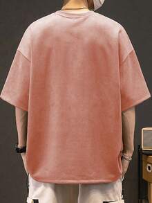 Men's Letter Print Casual Round Neck Short Sleeve T-Shirt, Suitable For Daily Wear, Spring/Summer - Pink - View 2