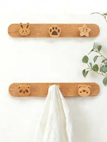 1pc Cartoon Animal Pattern Wooden Wall Hook Rack, Decorative Coat Hanger Suitable For Home, Kids Room, Entryway And Various Spaces - Multicolor - View 4
