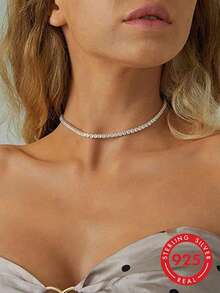 1 chiếc dây chuyền đá Moissanite lấp lánh, mạ vàng bạc S925, món quà trang sức thanh lịch, quyến rũ dành cho phái nữ nhân dịp Lễ Tình nhân. - Bốn móng vuốt đầy kim cương - Xem 2