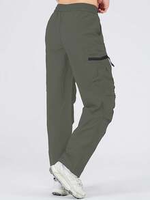 1pc Women's Quick-Dry Hiking Cargo Pants, UPF Sun Protection Outdoor Trousers With Elastic Drawstring Waist, Multiple Zipper Pockets And Adjustable Leg Hems, Breathable Soft Shell Fabric Suitable For Spring/Summer Hiking, Backpacking, Running And Weekend Travel Sports - Army Green - View 4