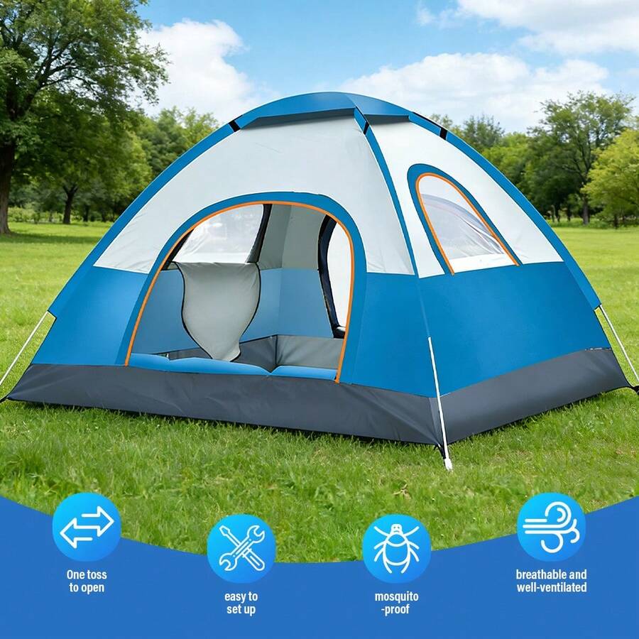 Portable Outdoor Tent, Easy To Pack, Two Doors And Two Windows, Suitable For 2-3 People, Easy To Set Up And Open, Fully Automatic Quick-Opening Tent, Suitable For Outdoor Camping. - Baby Blue - View 1