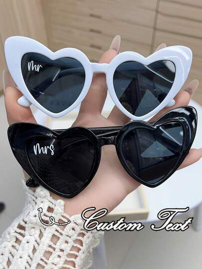 Customized Cat Eye Heart Shaped Fashion Glasses- Personalized Bridal Party Accessory With Name, Unisex Black & White Frame Suitable For Party, Halloween, Teacher's Day, Graduation Gift, Large Font Interesting Design, Ideal For Bridesmaid & Groomsman Gift