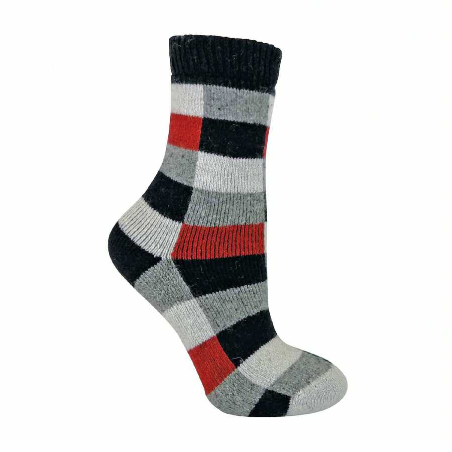 Sock Snob Sock Snob - Ladies Thick Warm Funky Checkered Patterned Breathable Wool Silk Blend Socks - Navy / Red - View 1