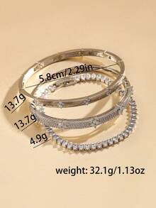 Bộ 3 vòng tay, vòng tay hình cỏ bốn lá mạ vàng/bạc đính đá Cubic Zirconia, bộ trang sức thanh lịch phù hợp cho phụ nữ đeo hàng ngày, hẹn hò, v.v. - Bạc - Xem 3