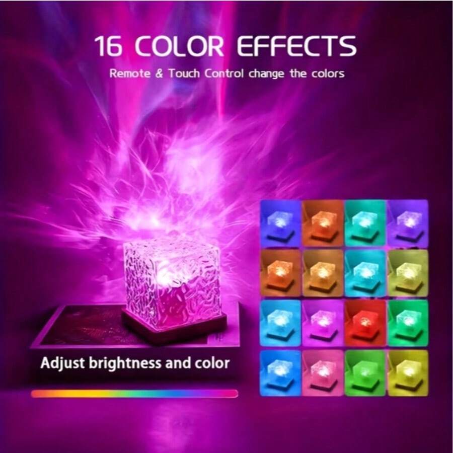 1 Stück RGB Multifunktions-Wellenprojektor mit Fernbedienung, 16 Farben, Mehrfarbige Atmosphäre RGB Würfelleuchte, geeignet für Schlafzimmer, Partyatmosphäre, Valentinstag Restaurant Dekoration, Lichtquelle inklusive