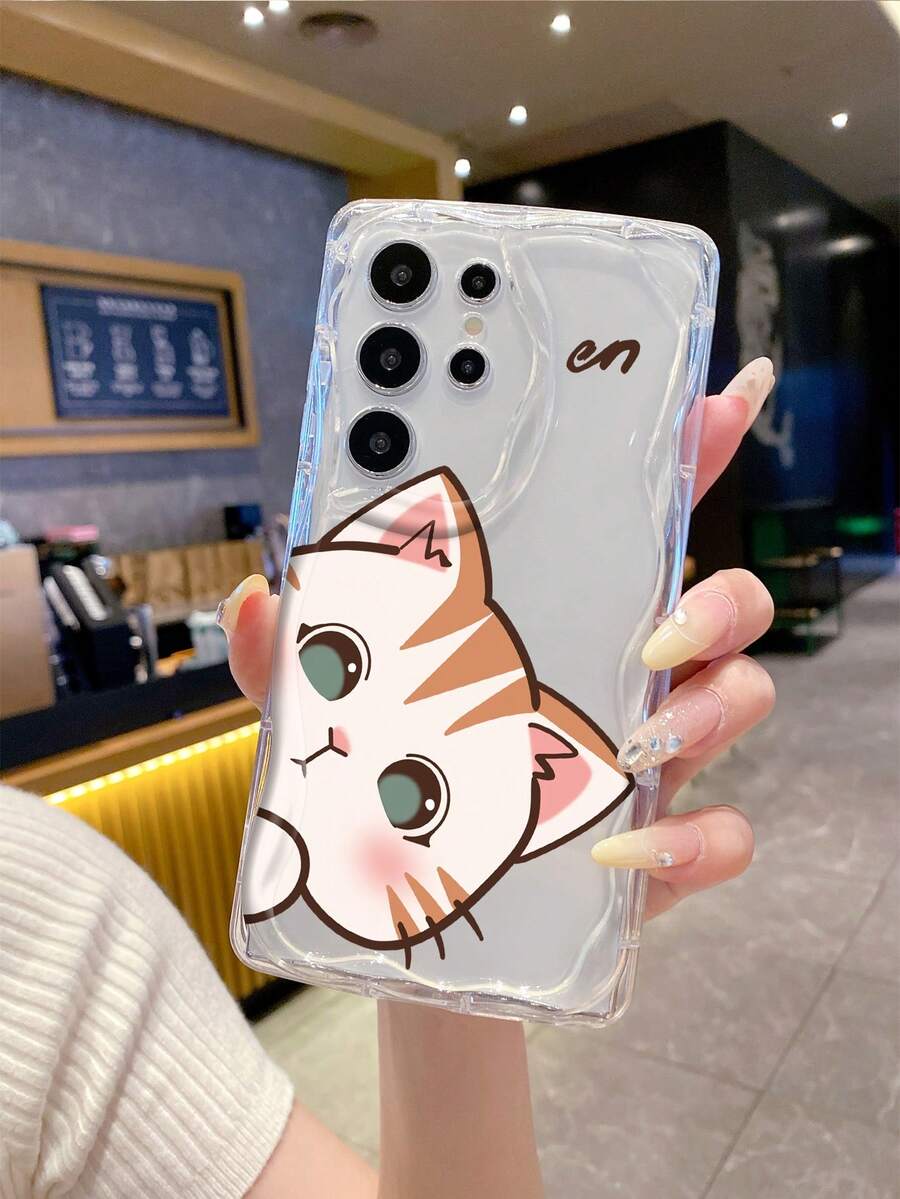 1 chiếc ốp lưng điện thoại bảo vệ tối giản bằng chất liệu TPU trong suốt, màu kem, có họa tiết hình mèo dễ thương, chống rơi, chống trượt, tương thích với iPhone, Honor. - Trong sáng - Xem 1